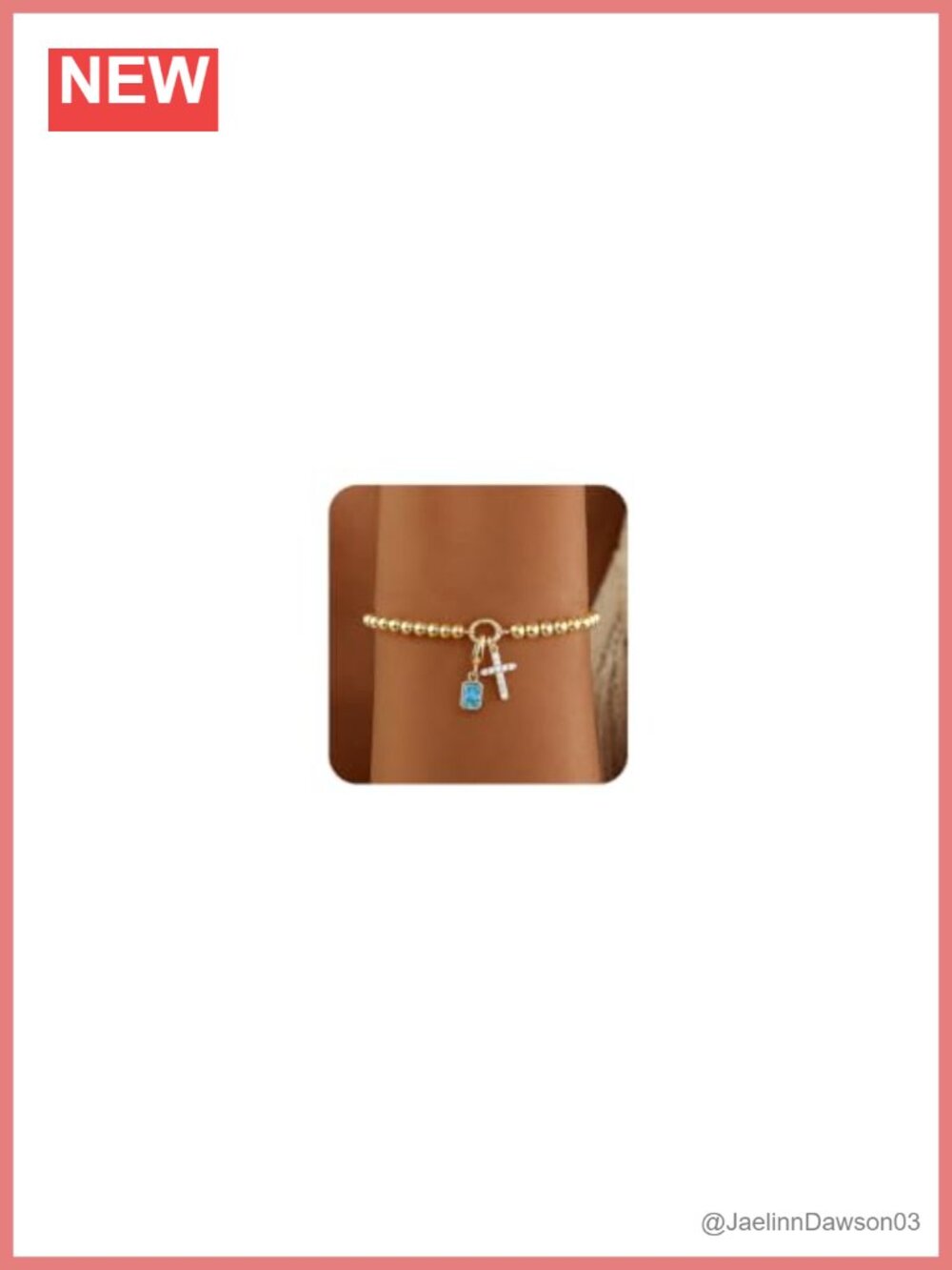 Gold Plated Beaded Bracelet with Birthstone and Cross Pendant